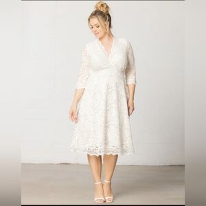 NWT Kiyonna Bridal Womens Bella Ivory Lace V-Neck 3/4 Sleeve Midi Dress PLUS 4X